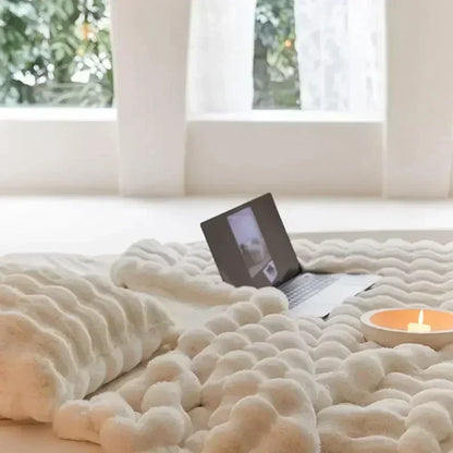 Unisex luxury faux fur throw, fluffy and warm, enhancing home decor with ultimate comfort.