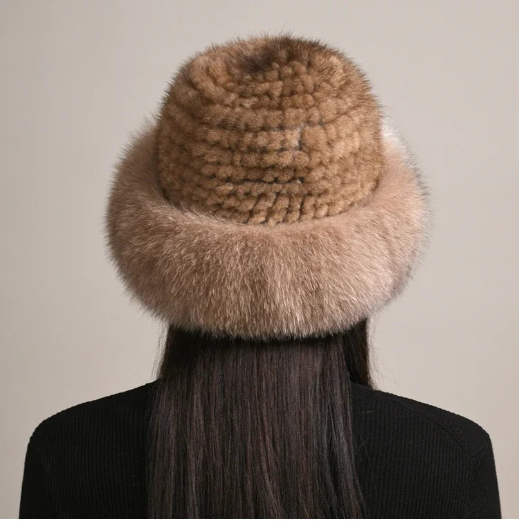 Warm, insulated women's winter hat. A stylish, luxurious fashion accessory for extreme cold weather.