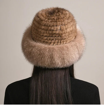 Warm, insulated women's winter hat. A stylish, luxurious fashion accessory for extreme cold weather.