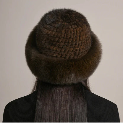 Side view of a luxurious, insulated women's winter hat. Stylish & warm for fall/winter cold weather.
