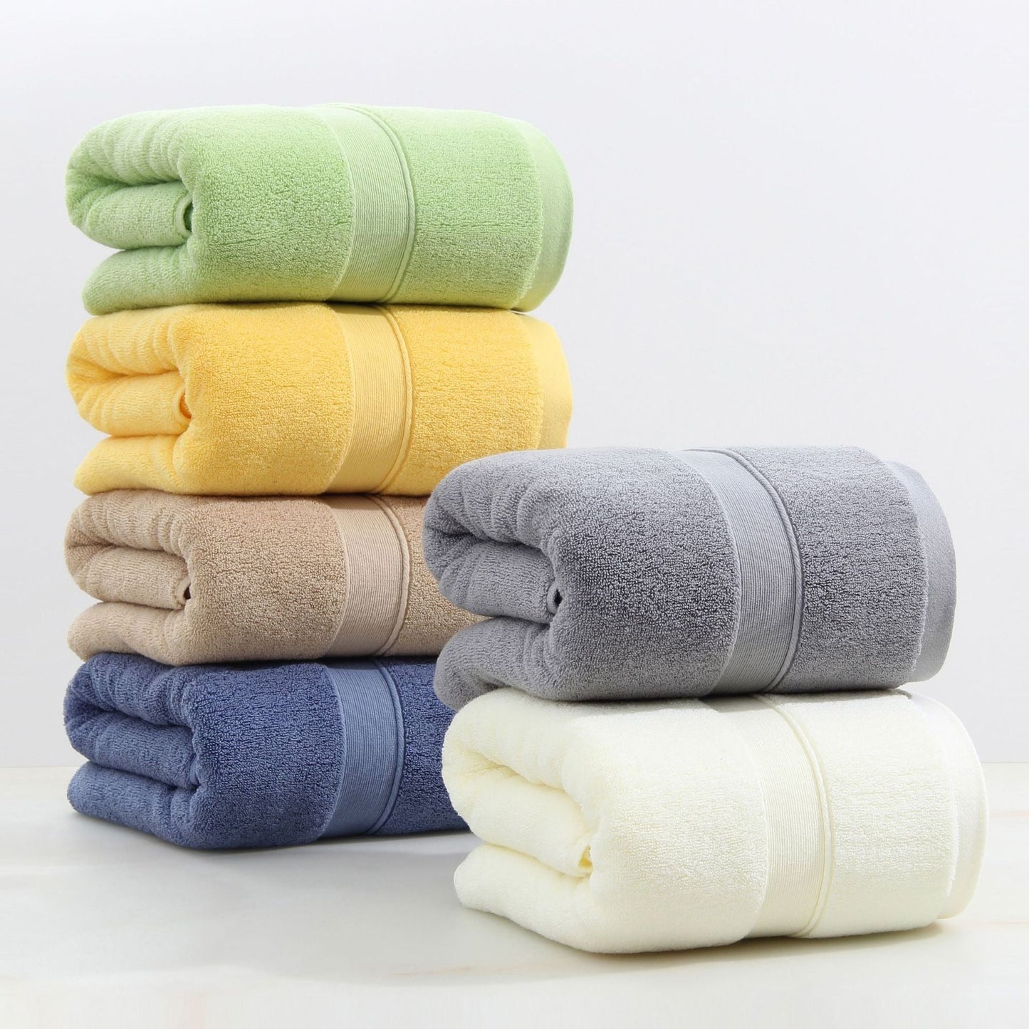 Close-up of fluffy, absorbent cotton bath towel texture, premium quality.