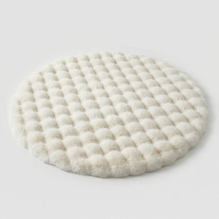 Statement Flowique round plush rug, wave pattern, soft & cozy for modern living room decor.