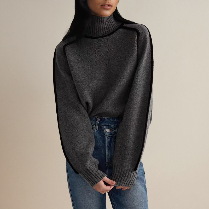 Sophisticated women's high neck long sleeve knit turtleneck. A luxurious and warm sweater for elegant winter style.