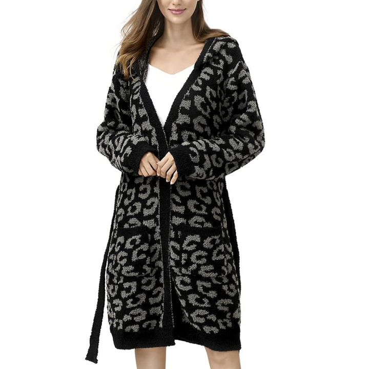 Stylish leopard print women's spa robe. Soft, luxurious loungewear, a great gift for her.