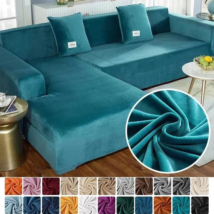 Luxurious stretch velvet sofa cover, elegant living room decor & furniture protector.