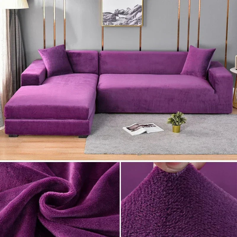 Modern living room decor: sophisticated stretch velvet sofa slipcover.