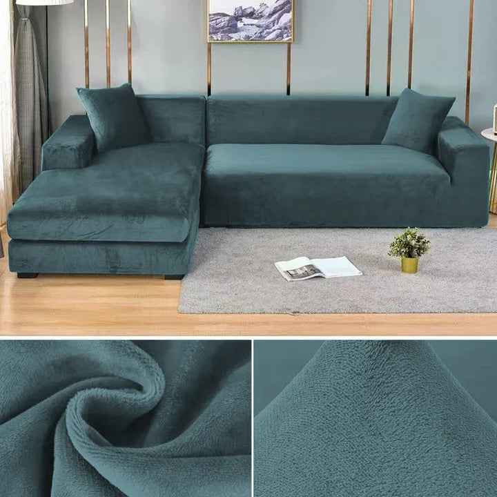 Rich velvet texture stretch sofa cover, enhancing your home's aesthetic.