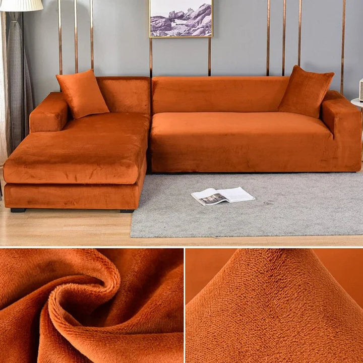Sofina premium stretch velvet slipcover, combining luxury with practical protection.