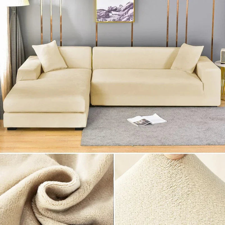Revitalize your sofa with a luxurious stretch velvet slipcover & modern decor.