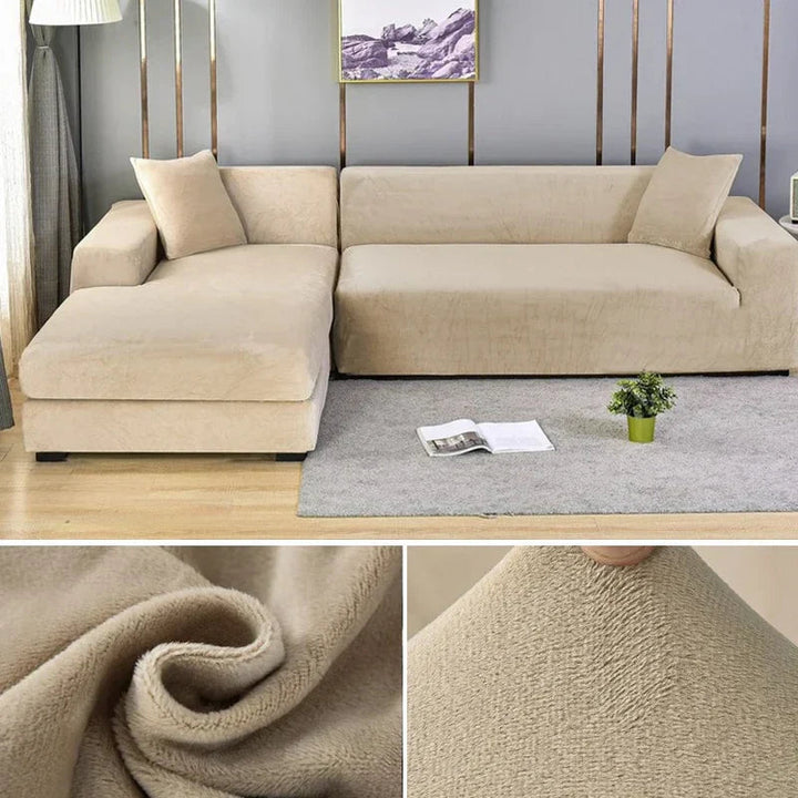 Premium velvet sofa cover, flexible stretch fabric protects furniture in style.
