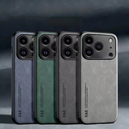 Shockproof suede iPhone case for MagSafe, providing durable mobile cover & scratch resistance.