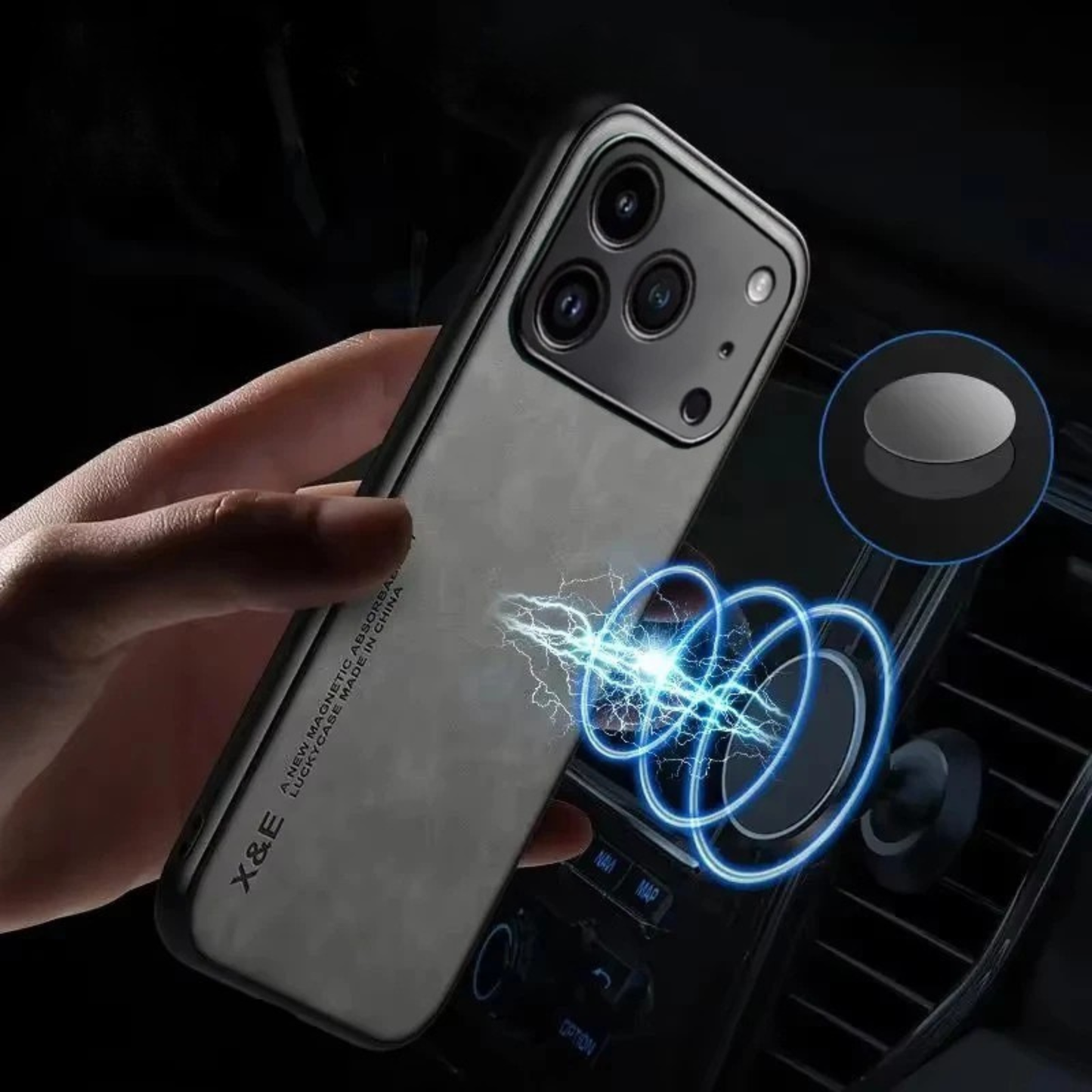 Premium suede iPhone cover with MagSafe, featuring scratch and fingerprint resistant protection.