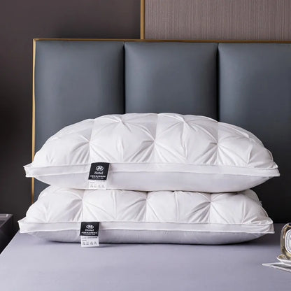 Premium white goose down pillow with breathable cotton cover, hotel quality for luxurious sleep comfort.
