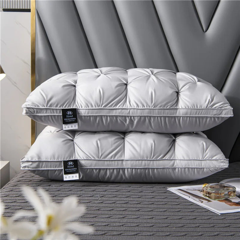 Elegant brown goose down pillow, ultimate comfort. Plush, breathable cotton for luxurious sleep & neck support.
