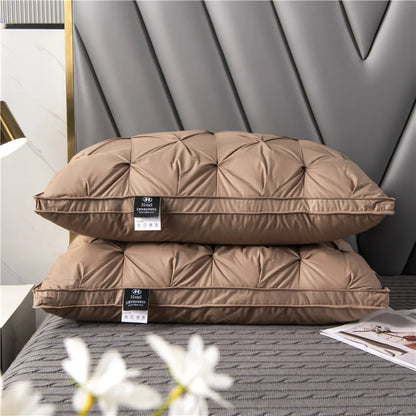 Plush goose down pillow ensures ultimate sleep comfort & neck support. Breathable cotton, luxury hotel quality bedding.