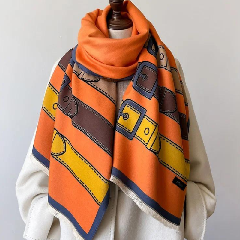 Exquisite women's luxury cashmere blend scarf, a warm, soft, and elegant fashion accessory.