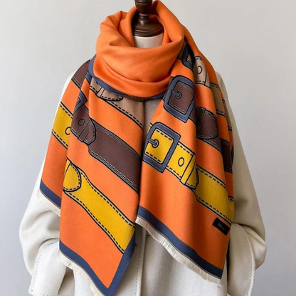 Exquisite women's luxury cashmere blend scarf, a warm, soft, and elegant fashion accessory.