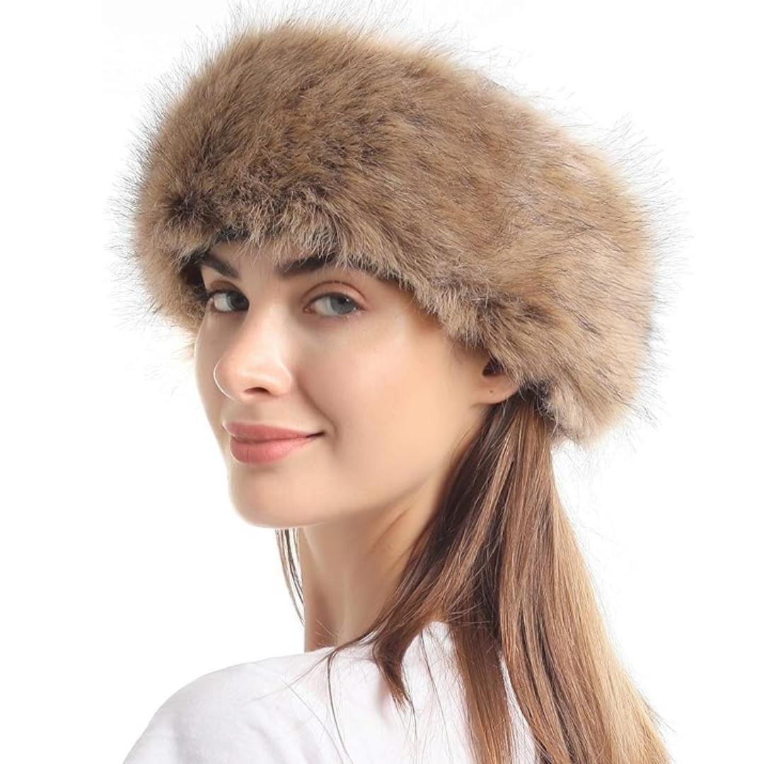 Luxurious women's faux fur winter headband, perfect ear warmer for cold weather warmth.