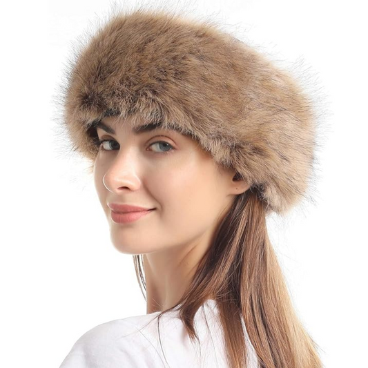 Luxurious women's faux fur winter headband, perfect ear warmer for cold weather warmth.