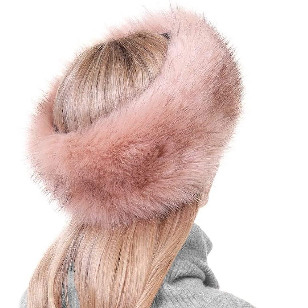Sophisticated women's faux fur winter headband, combines elegance with cozy warmth.