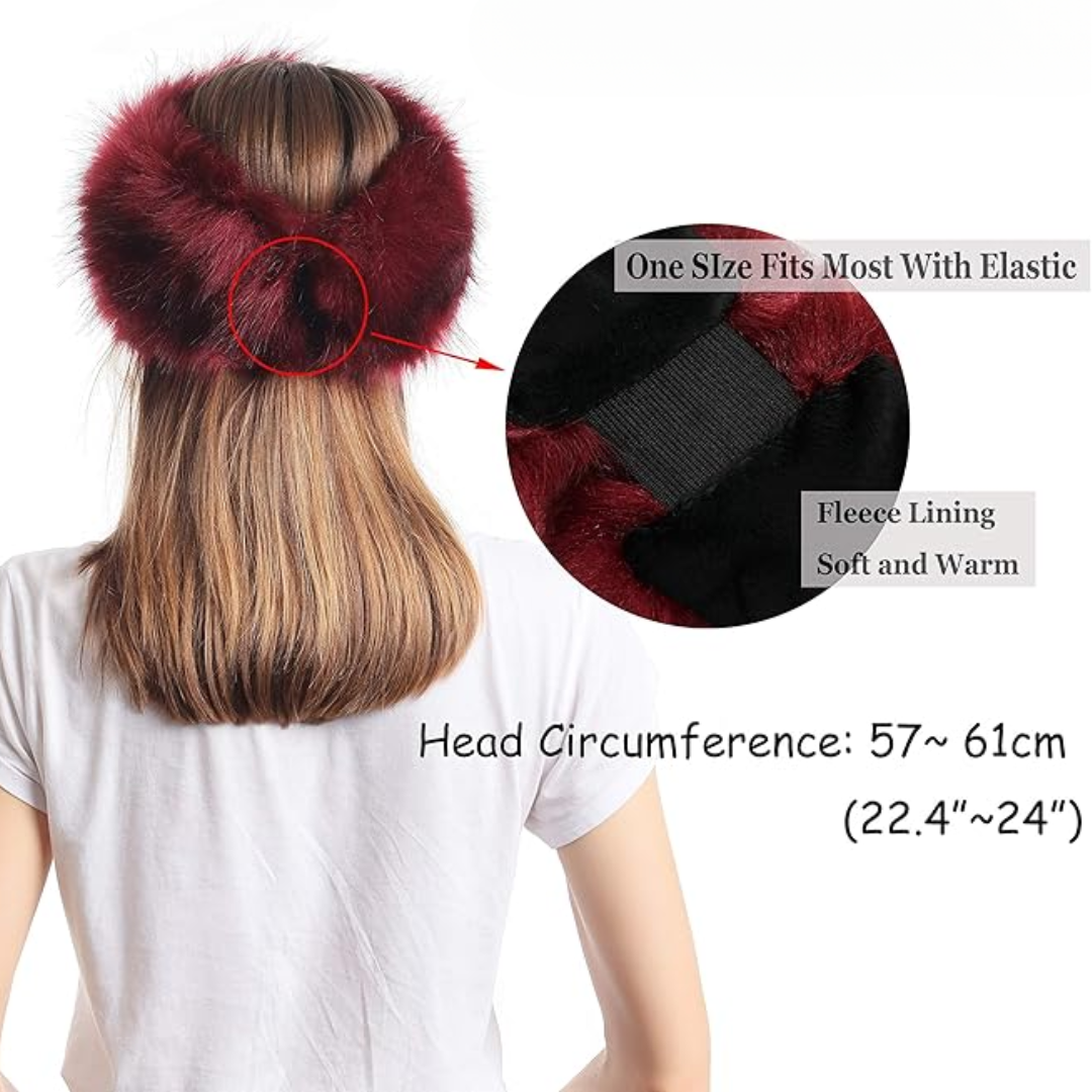 Animal-friendly faux fur headband, a warm and stylish winter accessory for women.