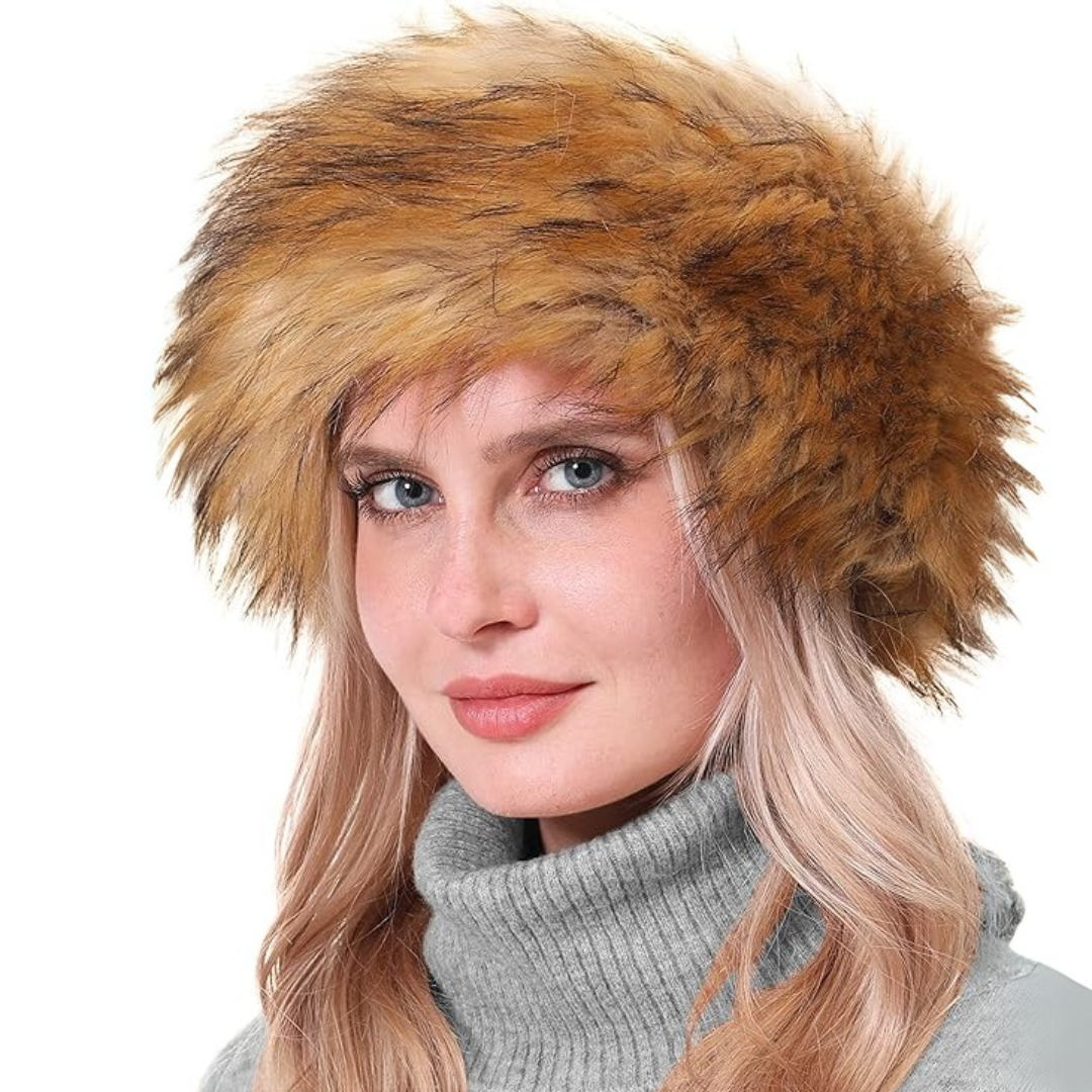 Elegant women's faux fur winter headband, providing both warmth and sophisticated style.