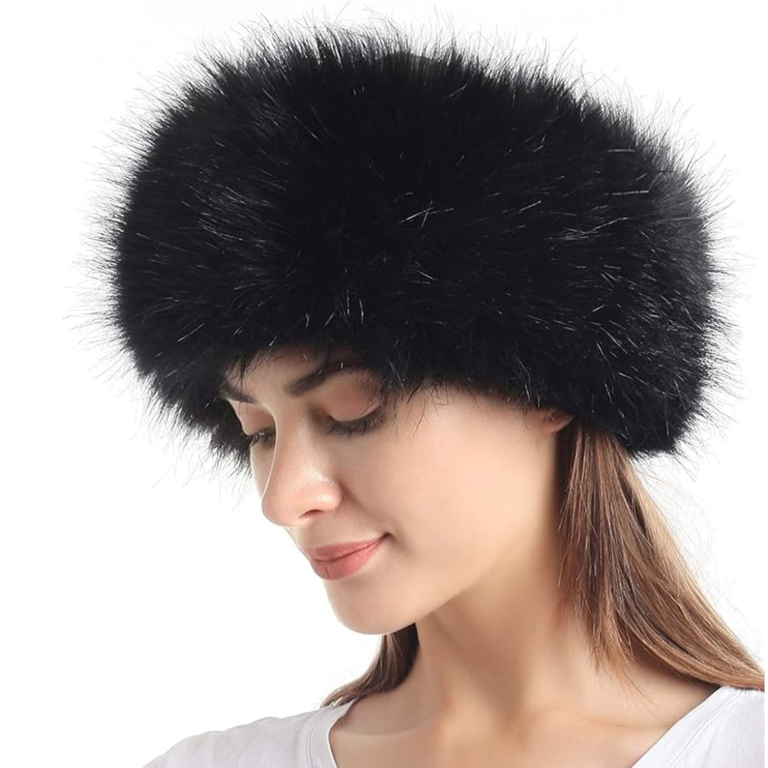Plush faux fur winter headband for women, offering luxurious warmth and comfort.