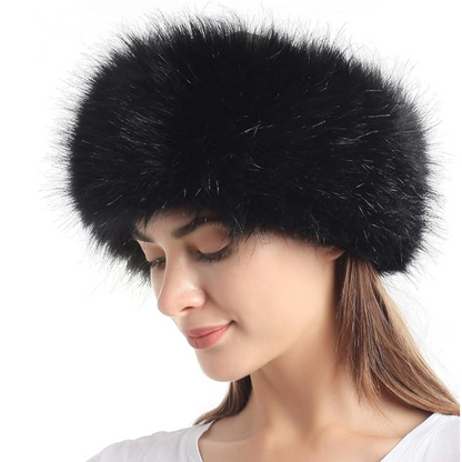 Plush faux fur winter headband for women, offering luxurious warmth and comfort.