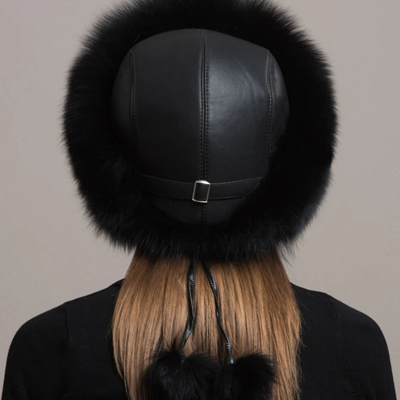 Cozy women's fox fur winter hat, a luxurious accessory for elegant cold weather fashion. Genuine fur.