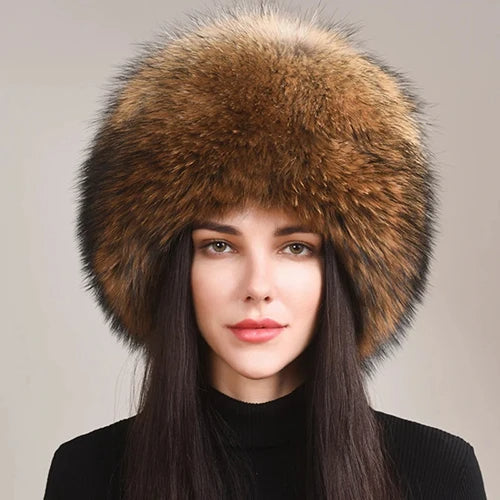 Warm women's fox fur winter hat, designed for ultimate comfort and luxury in cold weather. Genuine fur.