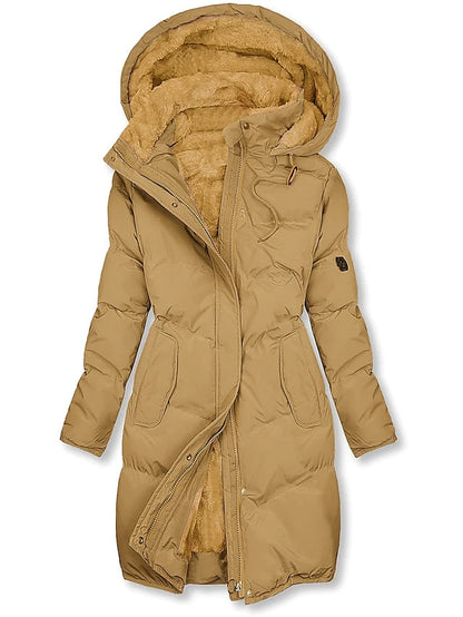 Versatile women's long insulated winter coat with a stylish hood, ideal for fashion and warmth in winter.
