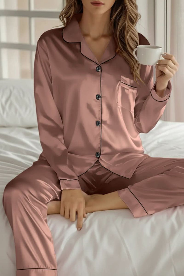 Elegant women's sleepwear set, chic pajamas for stylish home comfort and luxurious relaxation.