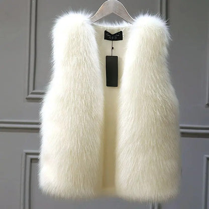 Stylish women's plush vest, a luxurious fall & winter gilet for elegant and warm layering.
