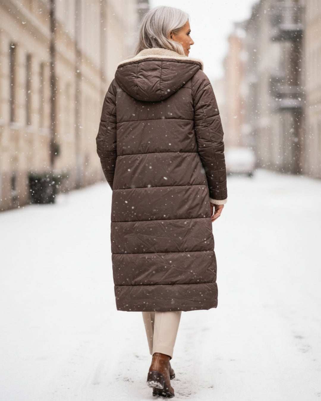 Plush women's luxurious winter coat, offering cozy style and warmth.