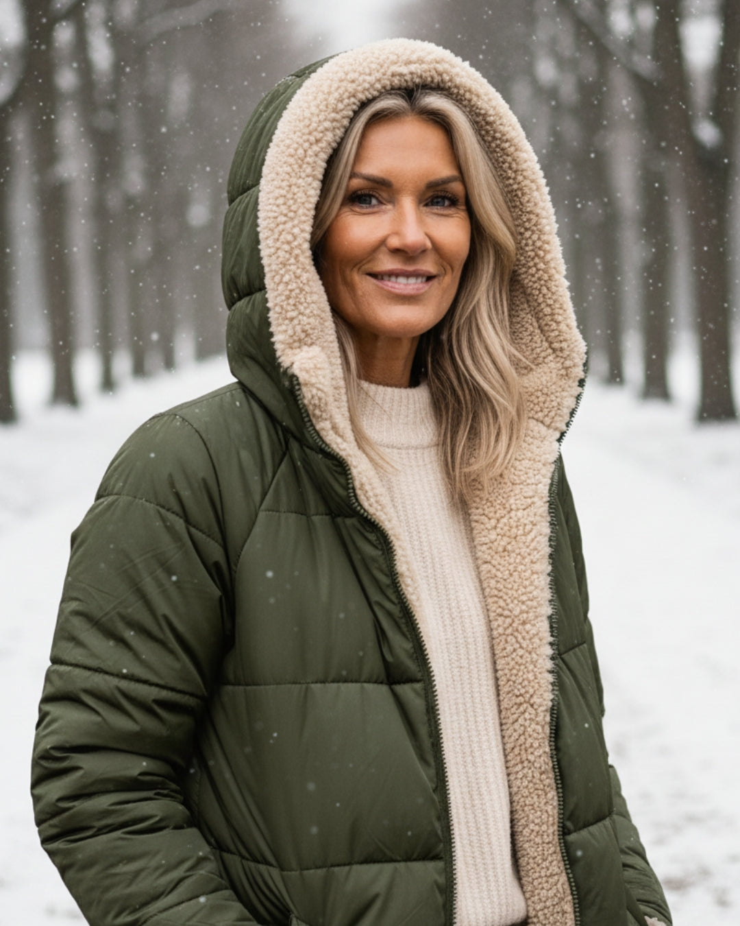 Cozy women's luxurious winter jacket, perfect for enduring cold weather in style.