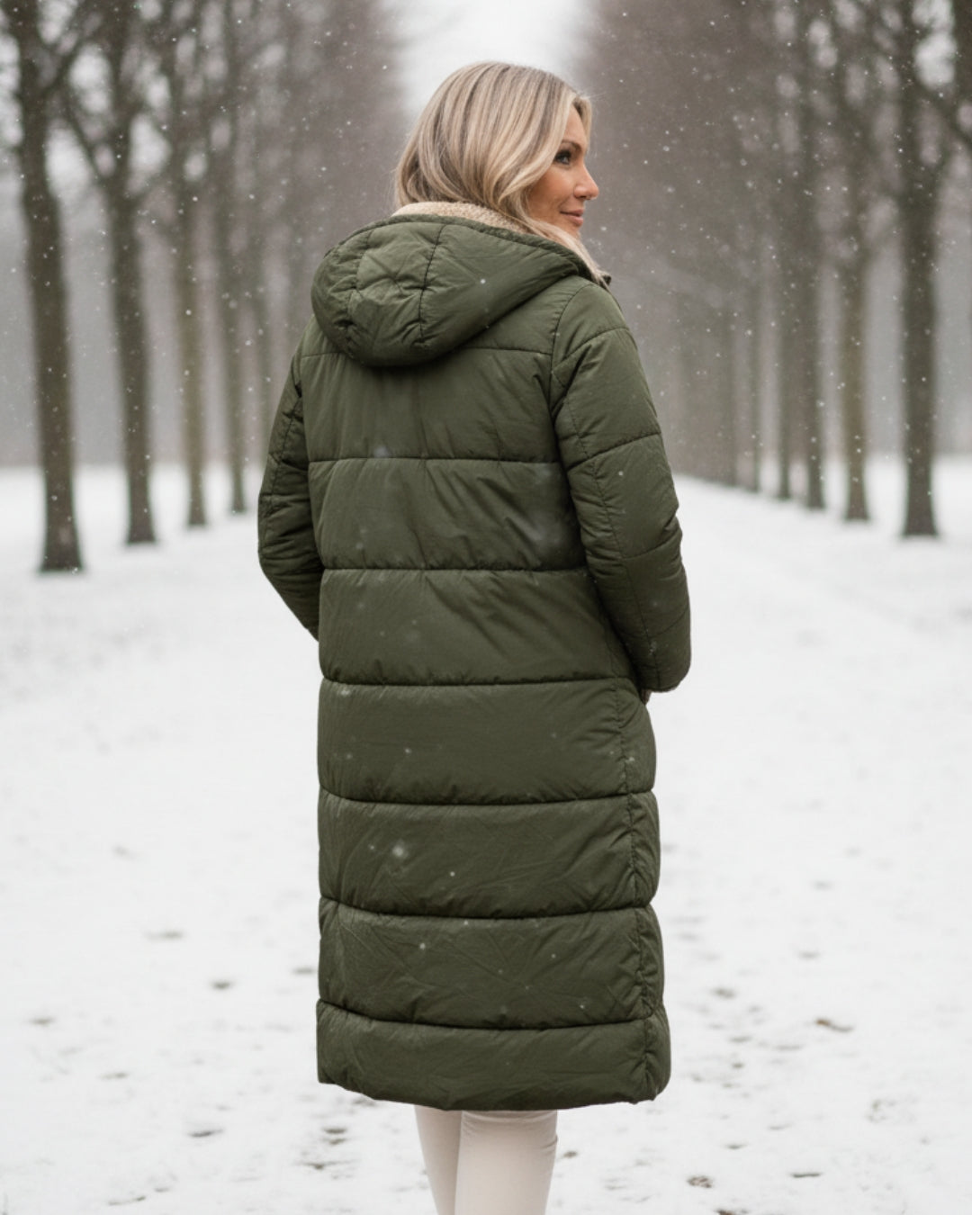 Women's elegant winter coat, long and warm, a stylish fashion statement.