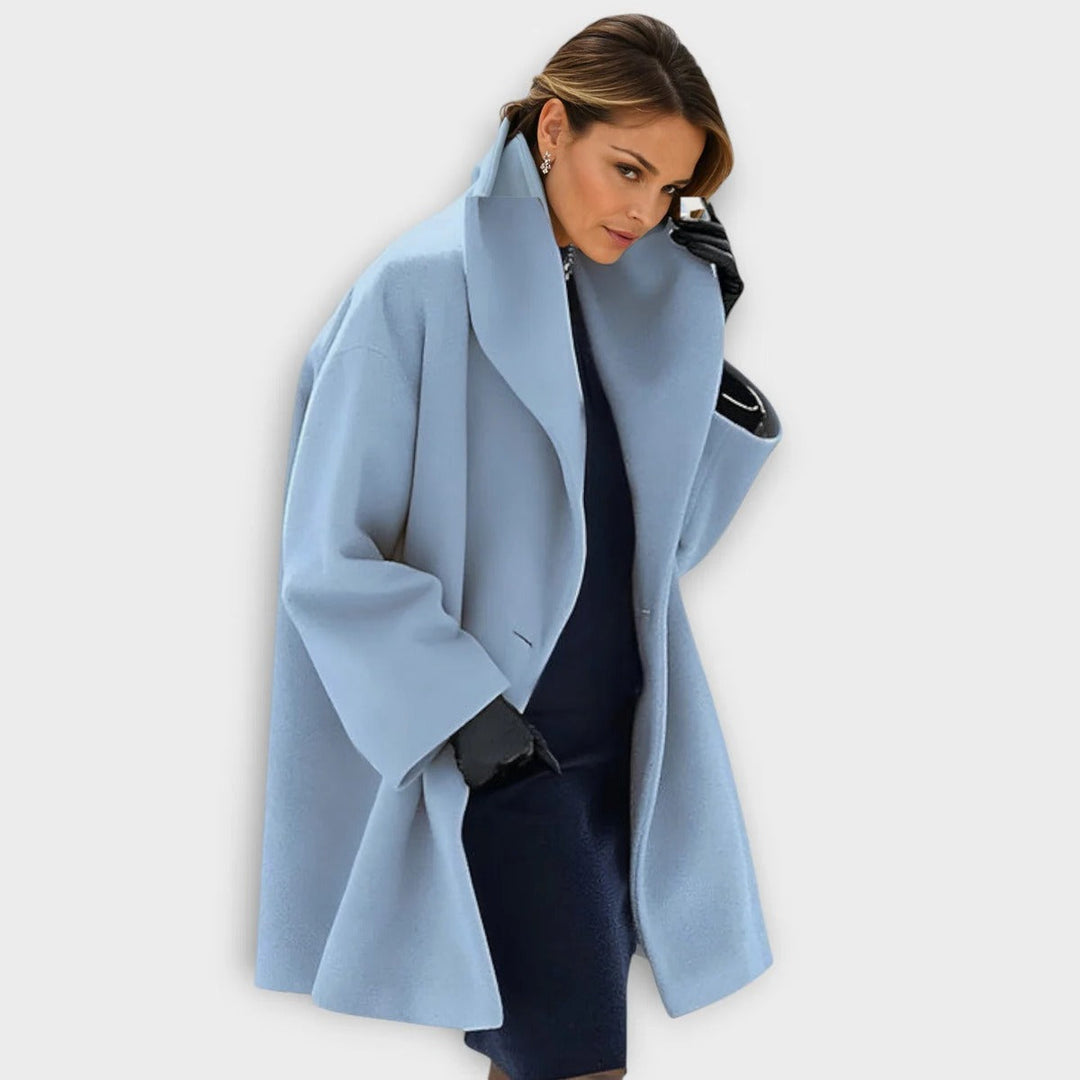Luxurious women's windproof wool coat, perfect for elegant winter fashion & cold weather.