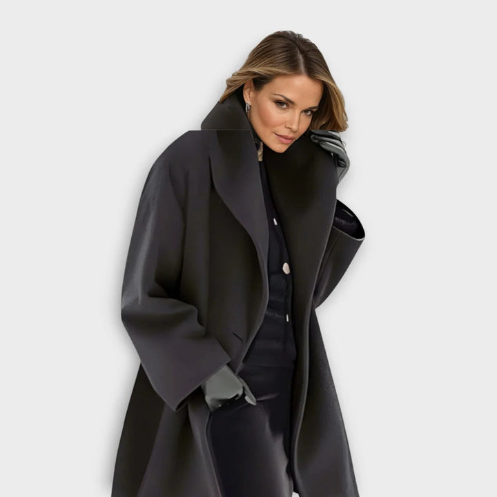Elegant women's luxurious wool coat, a chic long jacket for fall and winter fashion.