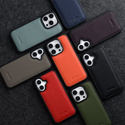 Luxury Italian genuine leather iPhone 15 case, sleek design, premium protection accessory. Fits 14/16 series.