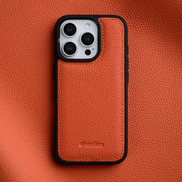 Handcrafted Italian leather iPhone case for 14, 15, 16 series. Luxury, slim, and shock-absorbing protection.