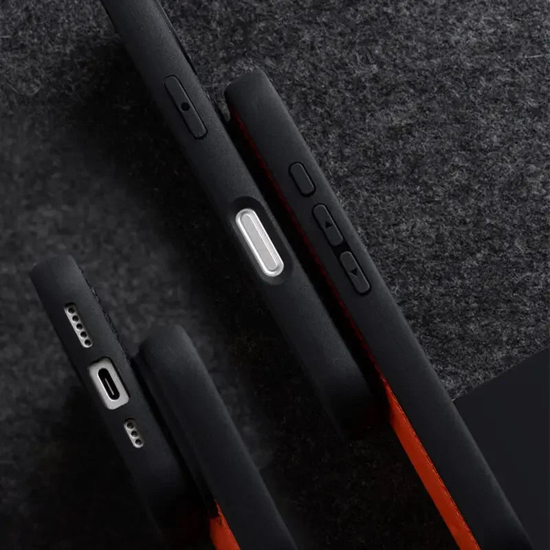 Luxury genuine leather iPhone 16 case, elegant slim design, durable shock protection accessory for your phone.