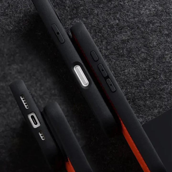 Luxury genuine leather iPhone 16 case, elegant slim design, durable shock protection accessory for your phone.