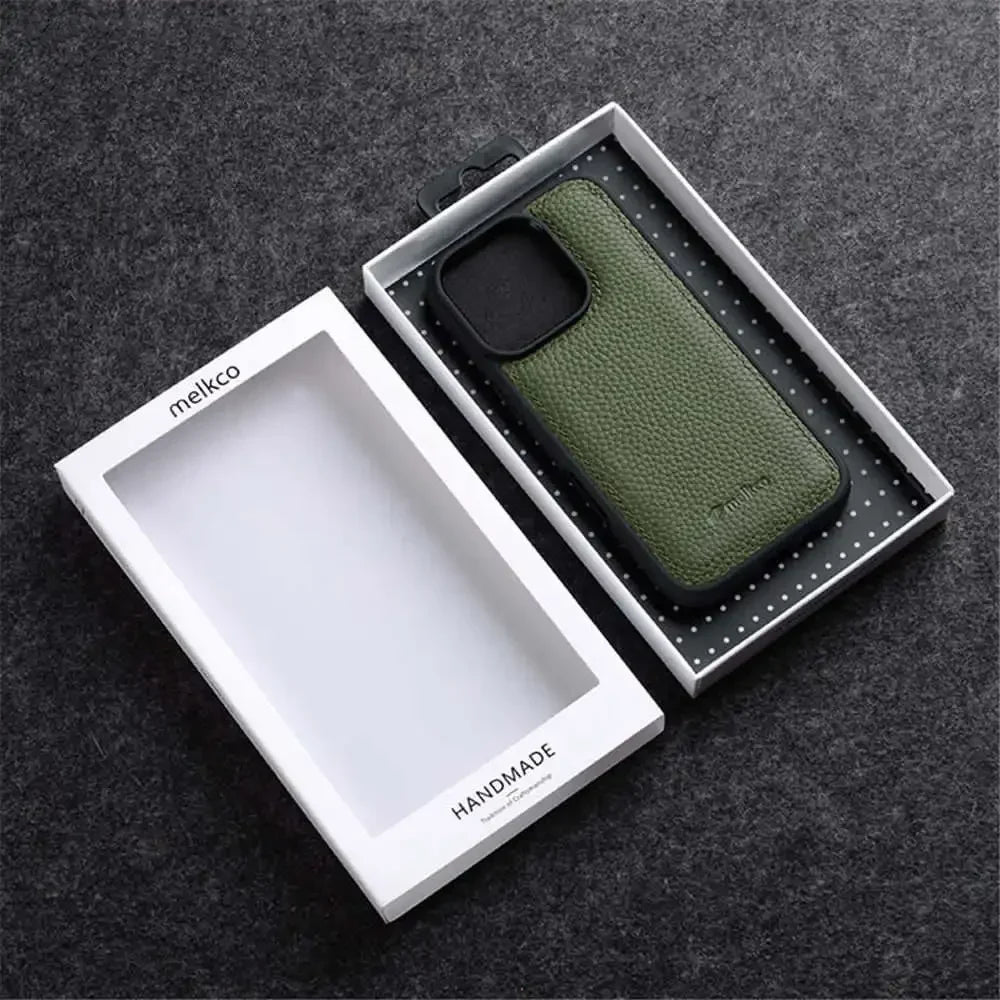 Premium Italian leather iPhone case, slim, protective, and luxury accessory for iPhone 14, 15, 16 Series.