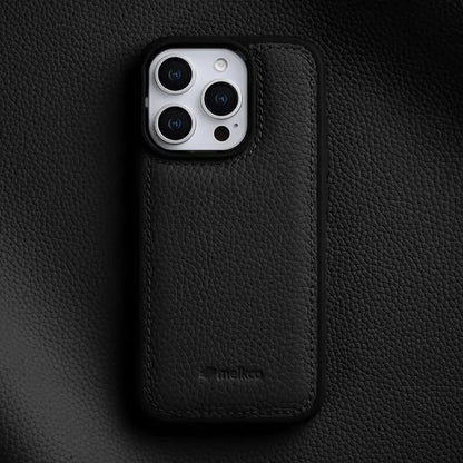 Close-up of genuine Italian leather iPhone case texture, luxury protection for iPhone 14, 15, 16 Series.