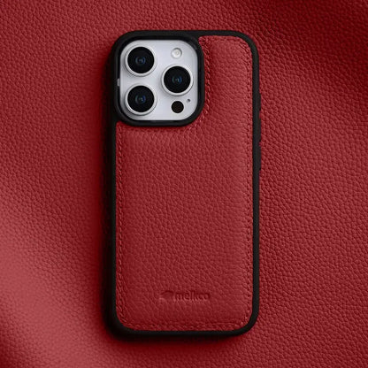 Elegant genuine Italian leather iPhone 14 case, offering luxury slim design and shock-absorbing protection.
