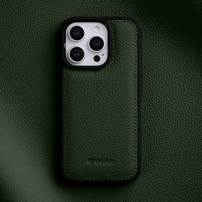 Durable luxury genuine Italian leather iPhone 16 case, slim profile, shock-absorbing phone protection accessory.