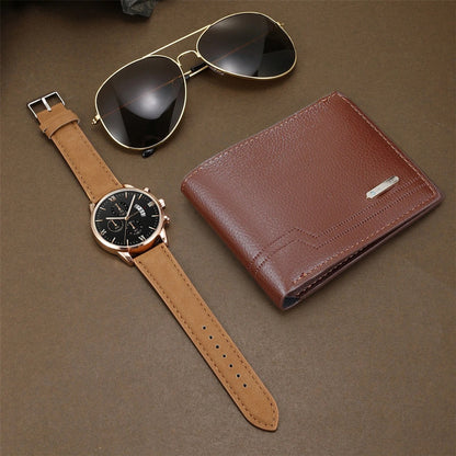 Premium leather men's wallet, part of a luxury 3-piece gift set, perfect for daily style & organization.