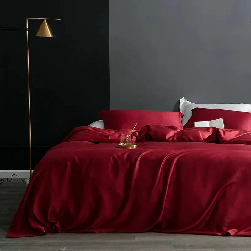 Elegant natural silk duvet cover. Luxury bedding adds sophistication to any bedroom decor.
