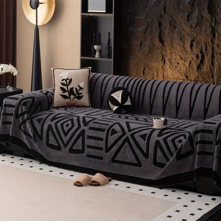 Pet-friendly Urban Maze sofa cover, non-slip, washable microfiber for ultimate furniture protection.