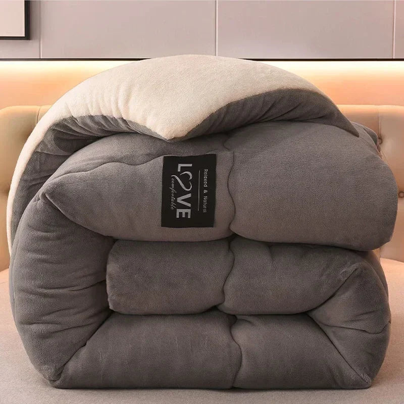 Luxury FrostGuard winter duvet, double flannel fleece with wool fill for unparalleled sleep comfort.